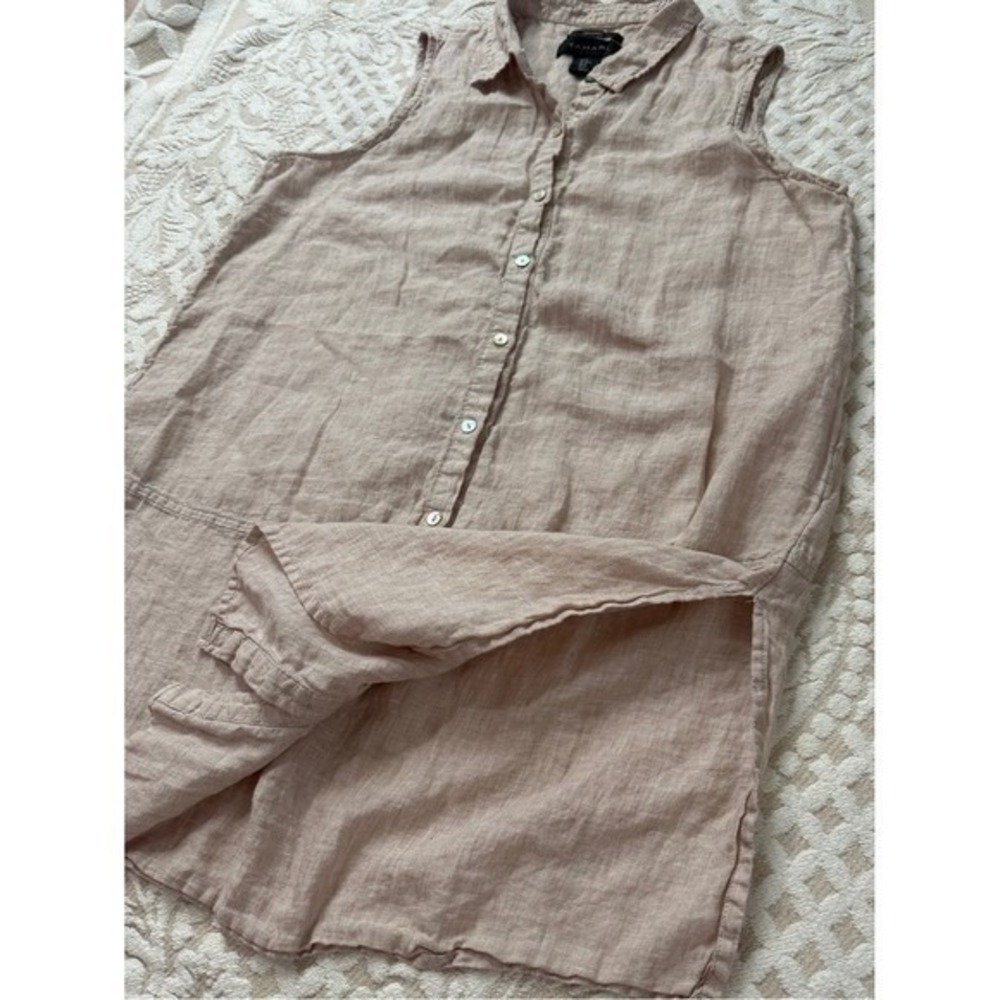 Tahari Oatmeal 100% Linen Sleeveless Button Down Tunic M Euro Summer Coastal - Picture 6 of 8